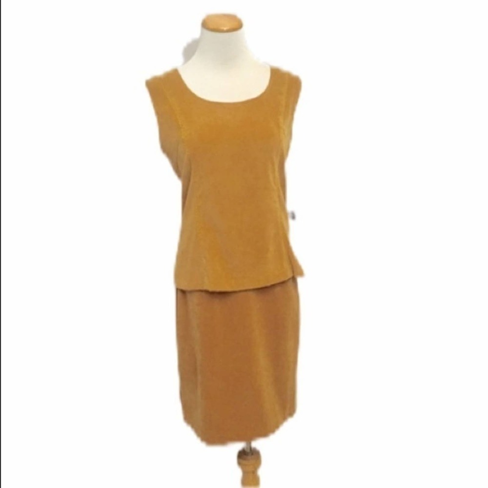Vintage 90s Marigold Mustard Faux Suede Top & Pencil Skirt Set M - Picture 6 of 15